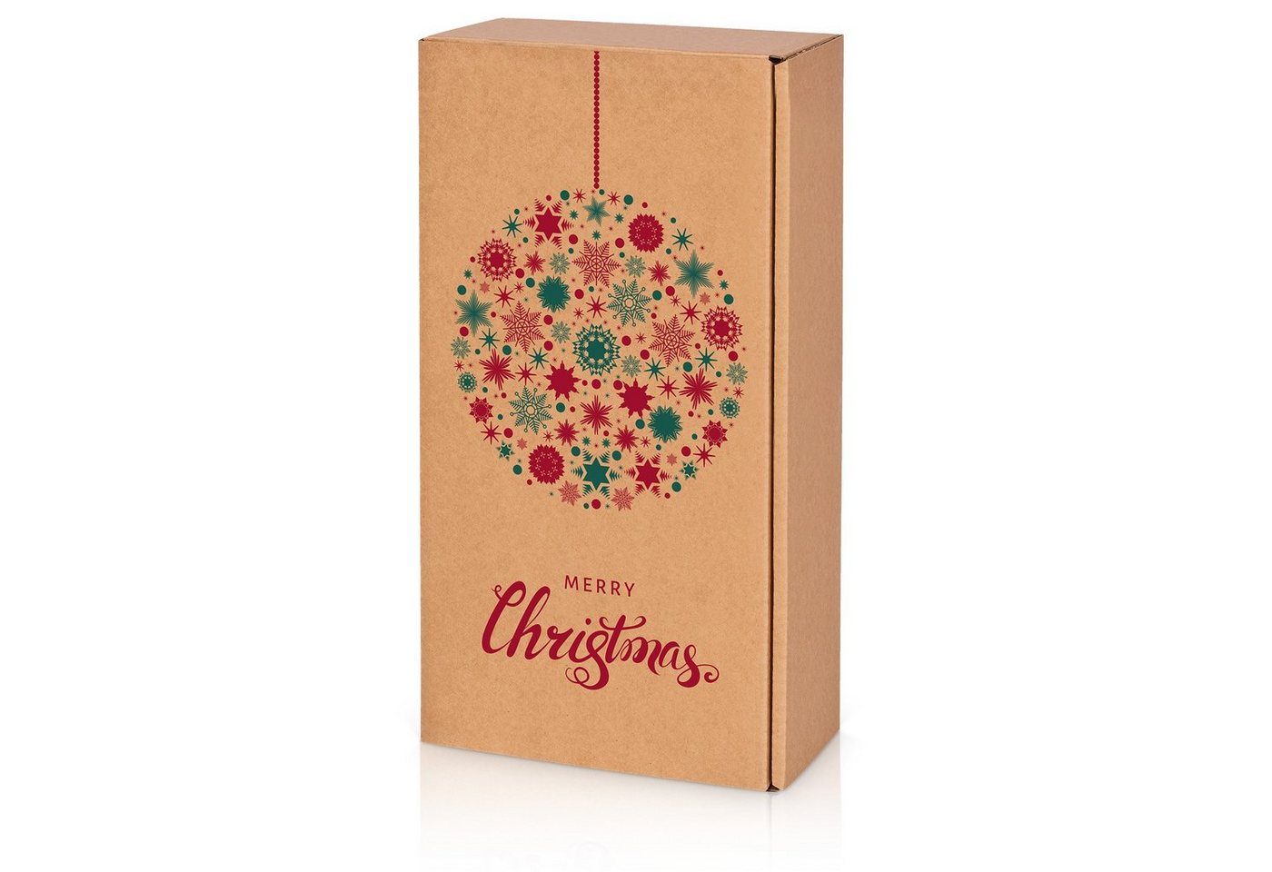 KK Verpackungen Geschenkbox (1000 St), 1000 x Präsentkarton für 2 Flaschen 360x180x90 mm Kraftpapier Weihnachten Natur Rot Grün von KK Verpackungen