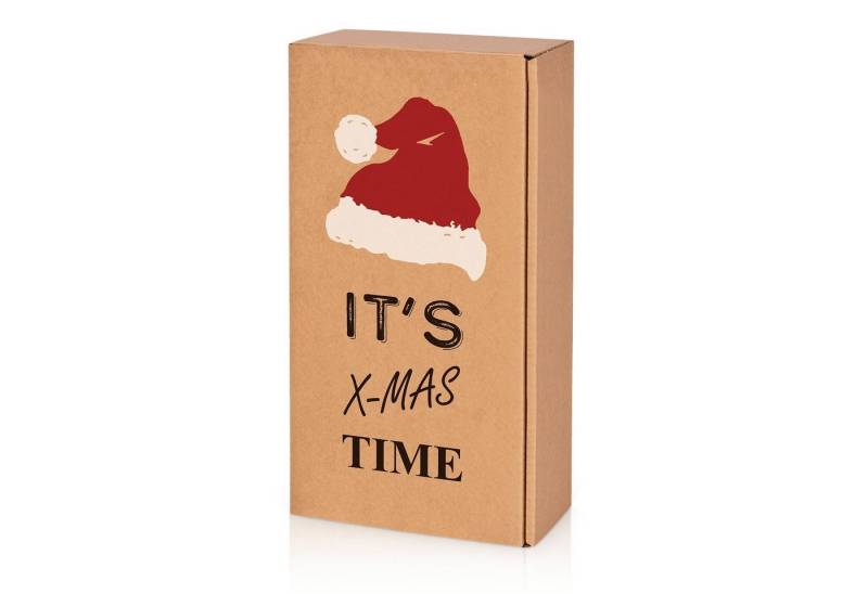 KK Verpackungen Geschenkbox (1000 St), 1000 x Präsentkarton für 2 Flaschen 360x180x90 mm Kraftpapier Weihnachten Natur Rot Weiß von KK Verpackungen