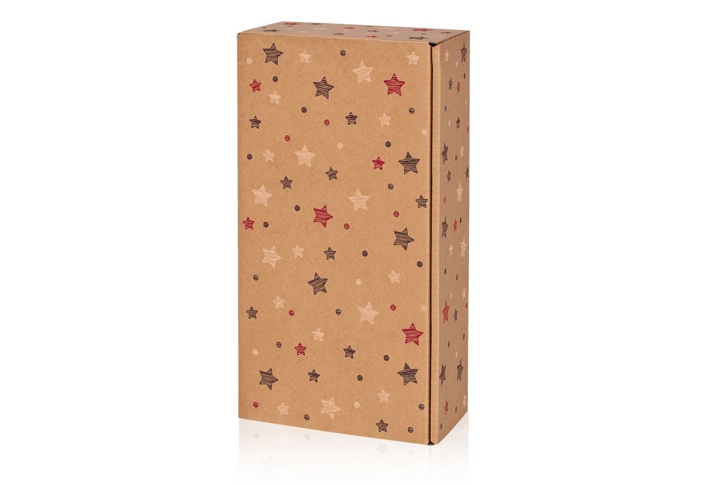 KK Verpackungen Geschenkbox (1000 St), 1000 x Präsentkarton für 2 Flaschen 360x180x90 mm Kraftpapier Weihnachten Natur Rot von KK Verpackungen
