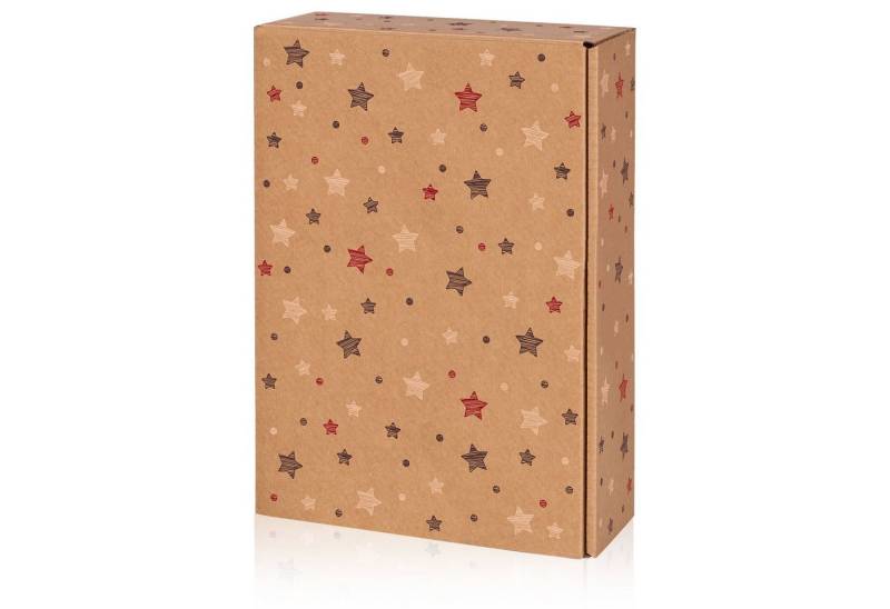 KK Verpackungen Geschenkbox (1000 St), 1000 x Präsentkarton für 3 Flaschen 360x250x90 mm Kraftpapier Weihnachten Natur Rot von KK Verpackungen