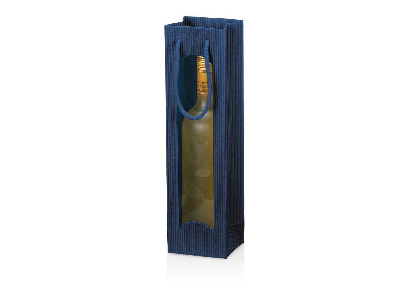 KK Verpackungen Geschenkbox (1000 St), 1000 x Tragetasche Geschenktüte für 1 Flasche 100x85x360 mm offene Welle Fenster Blau von KK Verpackungen