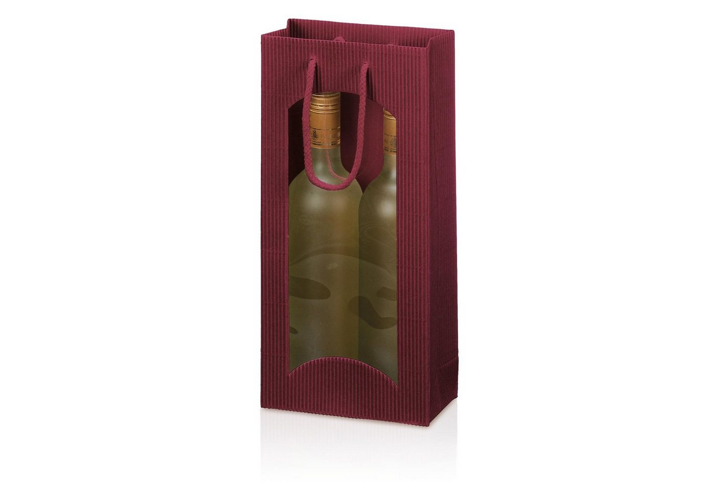 KK Verpackungen Geschenkbox (1000 St), 1000 x Tragetasche Geschenktüte für 2 Flaschen 170x85x360 mm offene Welle Fenster Bordeaux von KK Verpackungen