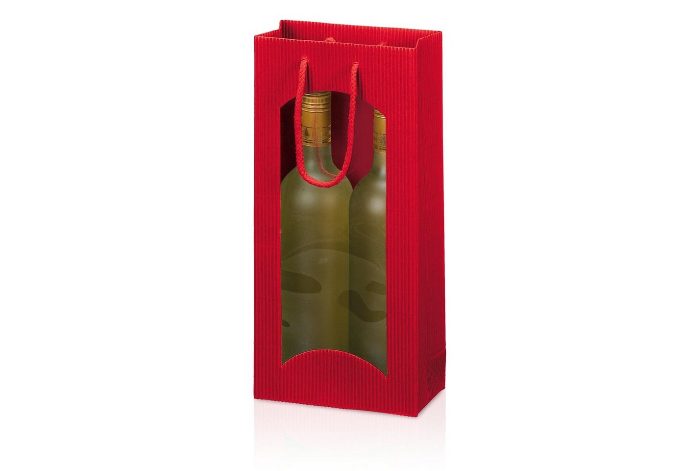 KK Verpackungen Geschenkbox (1000 St), 1000 x Tragetasche Geschenktüte für 2 Flaschen 170x85x360 mm offene Welle Fenster Rot von KK Verpackungen