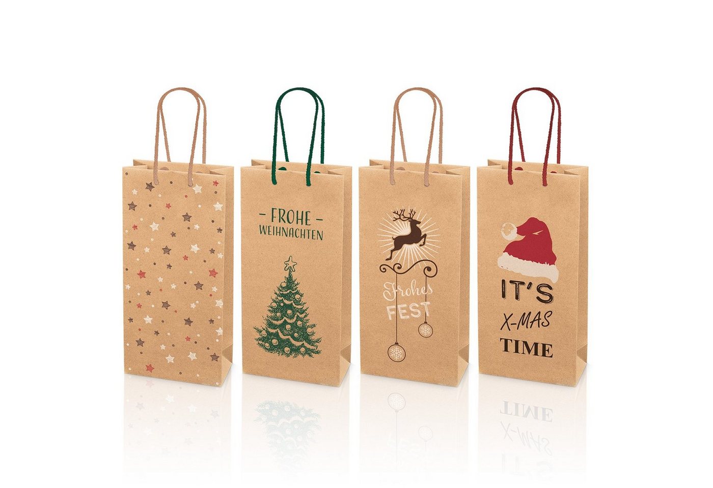 KK Verpackungen Geschenkbox (1000 St), 1000 x Tragetasche Sortiment für 2 Flaschen 170x85x360 mm Kraftpapier Weihnachten Natur von KK Verpackungen
