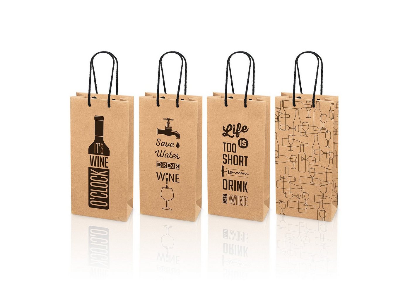 KK Verpackungen Geschenkbox (1000 St), 1000 x Tragetasche Sortiment für 2 Flaschen 170x85x360 mm Kraftpapier Weinmotiv Natur von KK Verpackungen