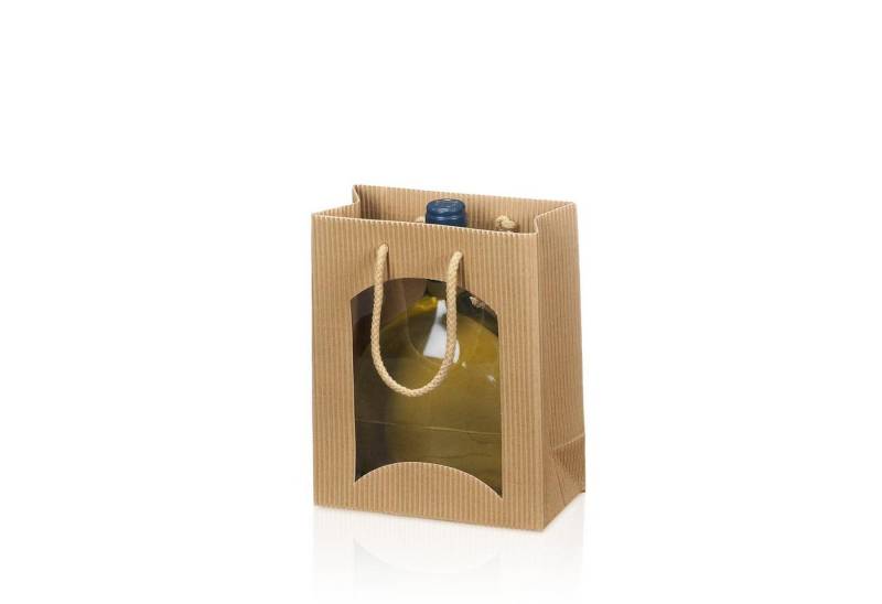 KK Verpackungen Geschenkbox (1000 St), Tragetasche 1 Flasche 170x85x200 mm offene Welle Fenster Natur von KK Verpackungen