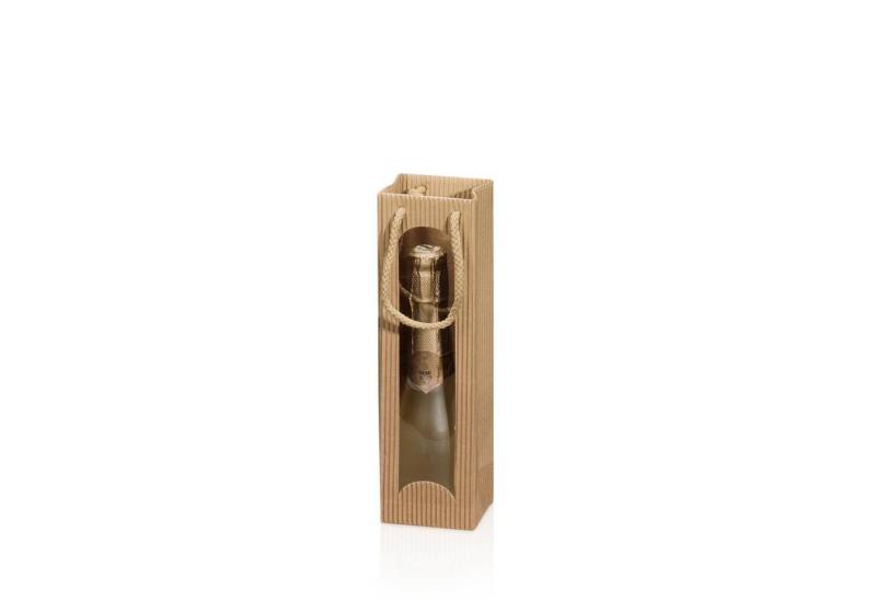 KK Verpackungen Geschenkbox (1000 St), Tragetasche 1 Flasche Piccolo 75x65x260 mm offene Welle Fenster Natur von KK Verpackungen
