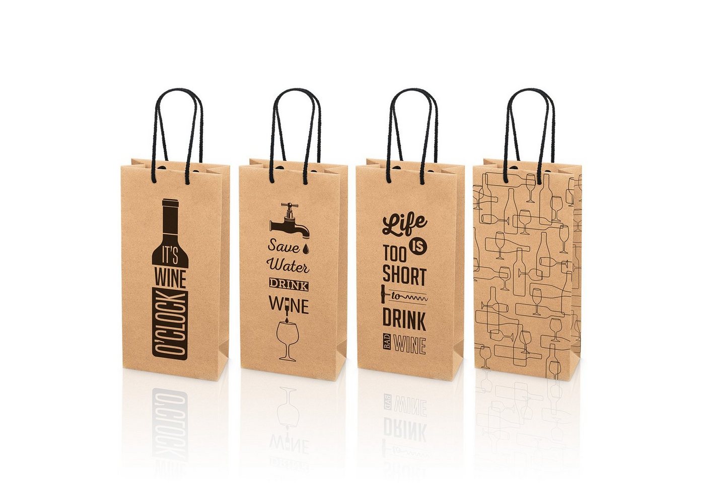 KK Verpackungen Geschenkbox (20 St), Tragetasche 2 Flaschen 170x85x360 mm Kraftpapier Weinmotiv Natur von KK Verpackungen