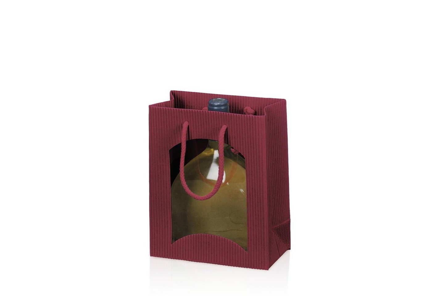 KK Verpackungen Geschenkbox (20 St), 20 x Tragetasche für 1 Flasche Bocksbeutel 170x85x200 mm offene Welle Fenster Bordeaux von KK Verpackungen