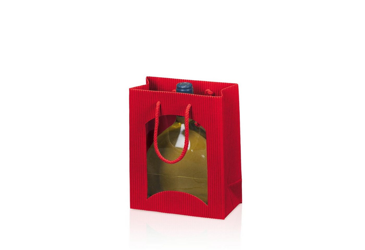 KK Verpackungen Geschenkbox (20 St), 20 x Tragetasche für 1 Flasche Bocksbeutel 170x85x200 mm offene Welle Fenster Rot von KK Verpackungen