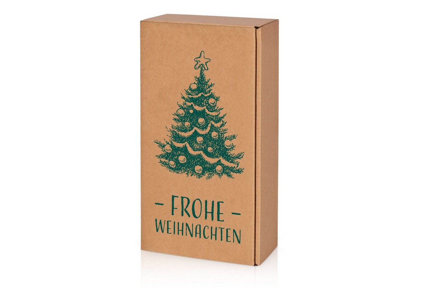 KK Verpackungen Geschenkbox (25 St), 25 x Präsentkarton für 2 Flaschen 360x180x90 mm Kraftpapier Weihnachten Natur Grün von KK Verpackungen