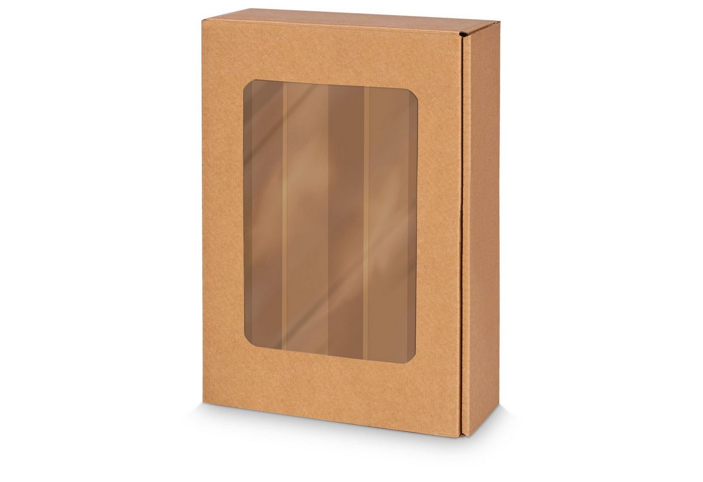 KK Verpackungen Geschenkbox (25 St), 25 x Präsentkarton für 3 Flaschen 360x250x90 mm Kraftpapier Fenster Natur von KK Verpackungen