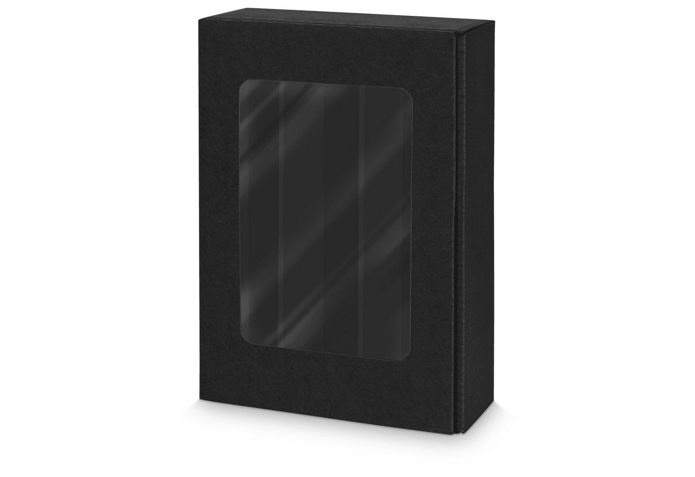KK Verpackungen Geschenkbox (25 St), 25 x Präsentkarton für 3 Flaschen 360x250x90 mm Kraftpapier Fenster Schwarz von KK Verpackungen