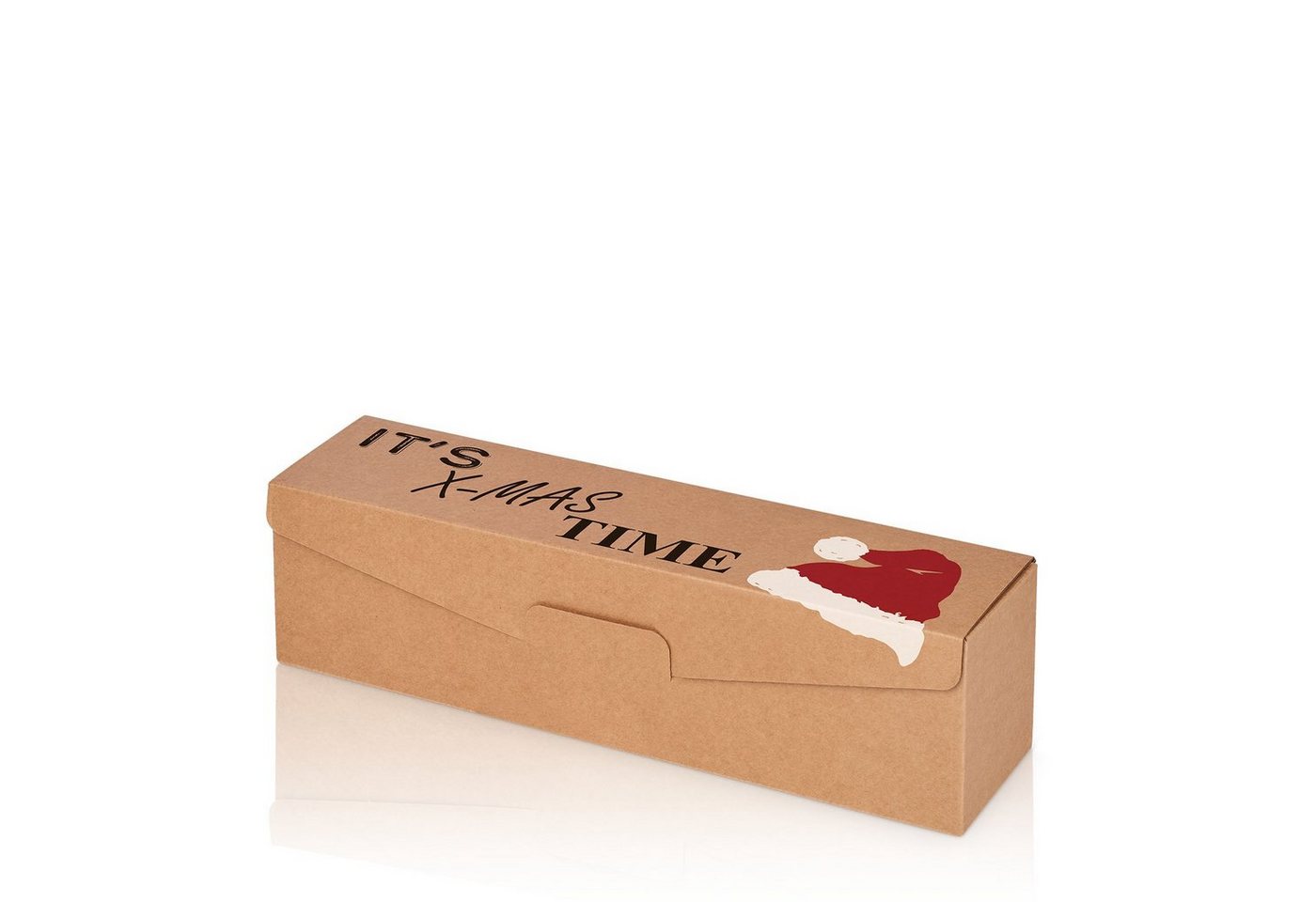 KK Verpackungen Geschenkbox (500 St), 500 x Präsentkarton für 1 Flasche 380x95x90 mm Motivdruck Weihnachten Rot Natur Weiß von KK Verpackungen