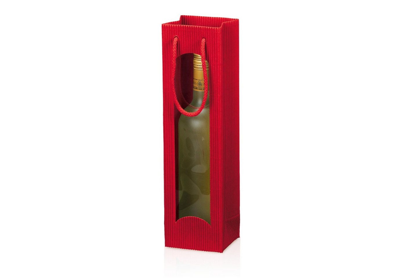 KK Verpackungen Geschenkbox (500 St), 500 x Tragetasche Geschenktüte für 1 Flasche 100x85 x 360 mm offene Welle Fenster Rot von KK Verpackungen