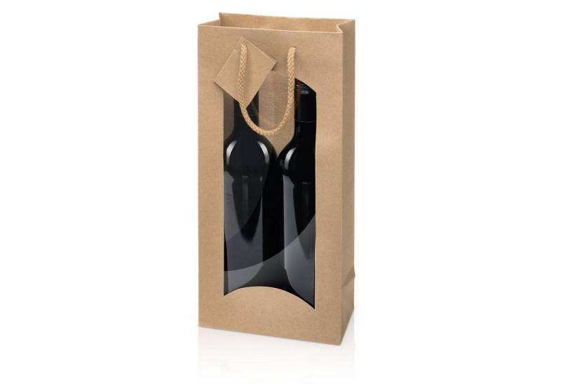 KK Verpackungen Geschenkbox (500 St), Tragetasche 2 Flaschen 170x85x360 mm Kraftpapier Fenster Natur von KK Verpackungen