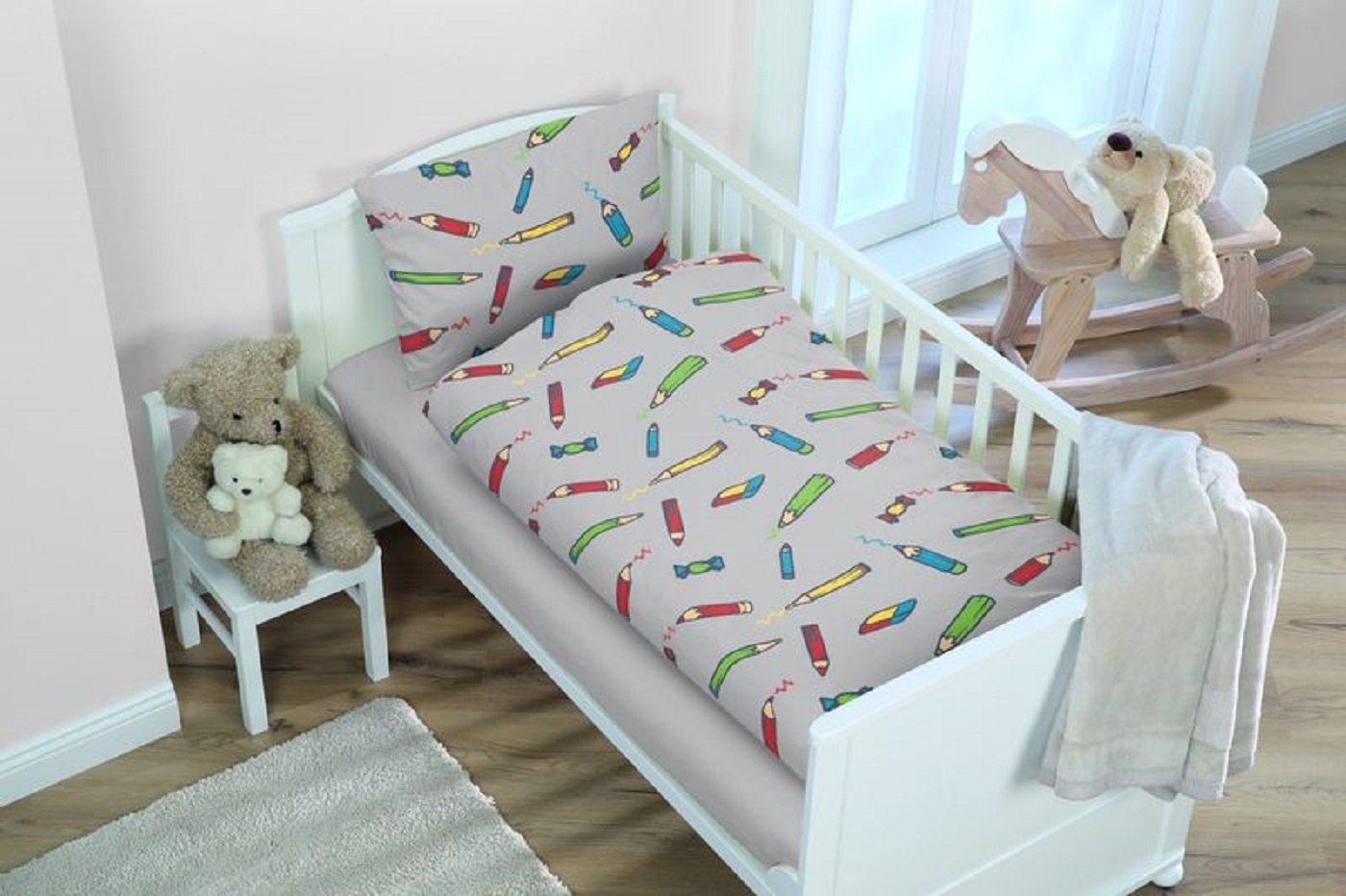 Babybettwäsche Baby Bettwäsche Buntstifte 100 x 135 cm 100% Baumwolle, KK von KK