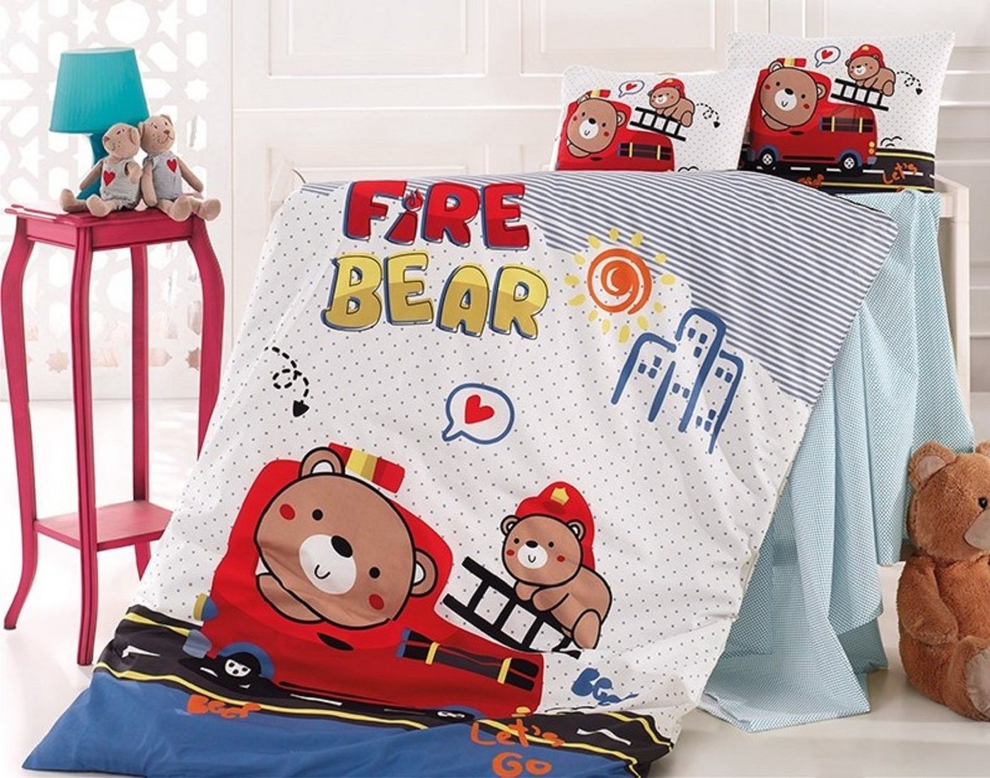 Babybettwäsche Feuerwehr Baby Bettwäsche Wendebettwäsche Fire Bear 100 x 135 cm, KK von KK