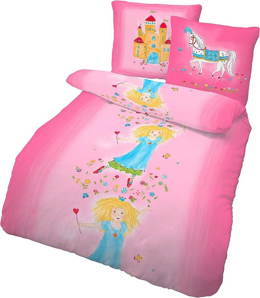 Kinderbettwäsche Biber Bettwäsche Prinzessin pink 135 x 200 cm / 80 x 80 cm Flanell, KK von KK