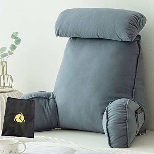 KKAIRA Lendenkissen mit Armlehnen,Bett Rückenlehne Lesekissen,Waschbarer Bezug,Bettruhekissen mit Tasche,Ideal als Rückenstütze Beim Lesen oder für Videospiele 75 * 40 * 58CM(with headrest) von KKAIRA