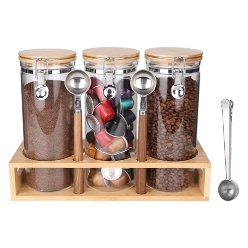 KKC Glasbehälter mit Deckel, Küche Luftdicht hochwertigem Borosilikatglas vorratsdosen mit Bambusregal und separatem Löffel, für Spaghetti, Müsli und Kaffeebohnen Aufbewahrung, 1500ML 3pcs KKC Glasbehälter mit Deckel, Küche Luftdicht hochwertigem Borosilikatglas vorratsdosen mit Bambusregal und separatem Löffel, für Spaghetti, Müsli und Kaffeebohnen Aufbewahrung, 1500ML 3pcs von KKC