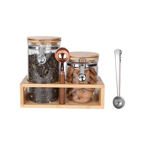 KKC Glasbehälter mit Deckel für Tee - Kaffeebohnen Behälter Glas Luftdicht mit Regal - Vorratsglas für Müsli/Nüsse/Reis/Mehl und Zucker - Kaffee Aufbewahrung Glas 2er Set 800ml und 1200ml KKC Glasbehälter mit Deckel für Tee - Kaffeebohnen Behälter Glas Luftdicht mit Regal - Vorratsglas für Müsli/Nüsse/Reis/Mehl und Zucker - Kaffee Aufbewahrung Glas 2er Set 800ml und 1200ml von KKC