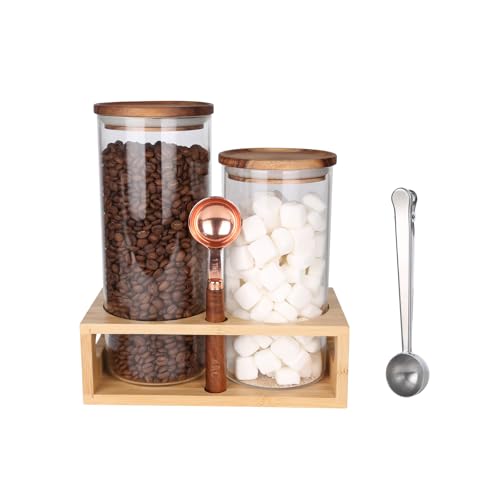 KKC Kaffeebohnen Behälter Glas mit Regal - Kaffee Aufbewahrungsdose 500g Gemahlen Luftdicht mit Bambus Deckel - Vorratsglas für Kaffeepads, Pulver, Losen Tee, Mehl und Zucker 2er Set 1150ml und 1450ml KKC Kaffeebohnen Behälter Glas mit Regal - Kaffee Aufbewahrungsdose 500g Gemahlen Luftdicht mit Bambus Deckel - Vorratsglas für Kaffeepads, Pulver, Losen Tee, Mehl und Zucker 2er Set 1150ml und 1450ml von KKC