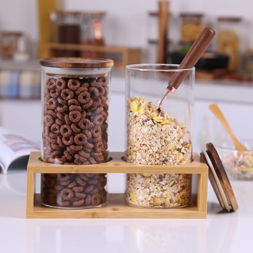 KKC glasbehälter mit holzdeckel, luftdicht vorratsgläser, küche borosilikatglas Kaffeedose für kaffeebohne zucker müsli tee aufbewahrung, aufbewahrungsgläser 1150ML 2 Stück haben Regal & Löffel von KKC