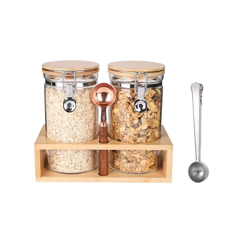 KKC Kaffeebohnen aus Glas Vorratsdosen mit Regal - Vorratsgläser mit Deckel und Löffel Luftdicht für Müsli - Kaffee Aufbewahrungsdose mit Bügel - Kaffeebohnen Behälter 2er Set 1200ml KKC Kaffeebohnen aus Glas Vorratsdosen mit Regal - Vorratsgläser mit Deckel und Löffel Luftdicht für Müsli - Kaffee Aufbewahrungsdose mit Bügel - Kaffeebohnen Behälter 2er Set 1200ml von KKC