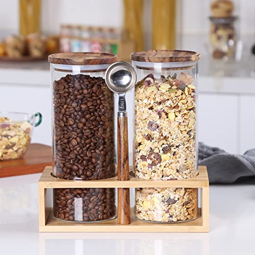 KKC glasbehälter mit deckel, luftdicht vorratsgläser, küche borosilikatglas Kaffeebehälter für kaffeebohne zucker müsli tee aufbewahrung, aufbewahrungsgläser 1450ML 2 Stück haben Regal & Löffel von KKC