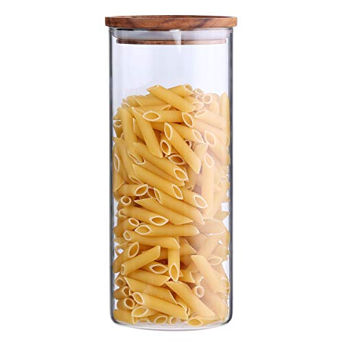 KKC luftdicht vorratsgläser, vorratsglas mit holzdeckel, Verdickung Borosilikatglas PBA-free vorratsdosen, vorratsbehälter für spaghetti müsli aufbewahrung, 1150ML glasbehälter von KKC