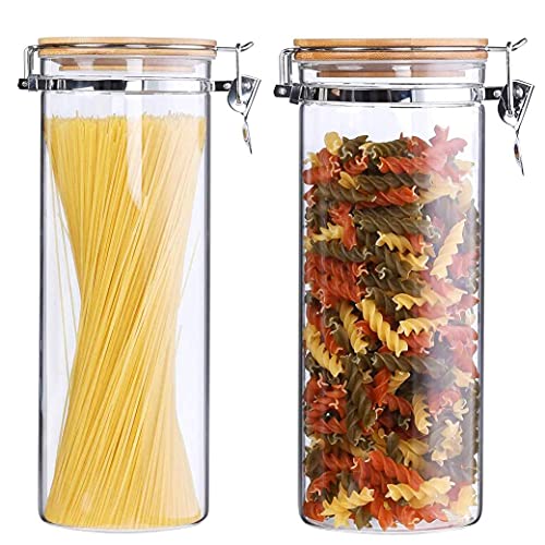 KKC Spaghetti vorratsgläser, 2 Stück 2L luftdicht Borosilikatglas glasbehälter mit Deckel für Pasta müsli aufbewahrung von KKC