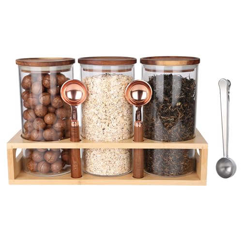 KKC Vorratsdosen mit Deckel Luftdicht Glas - Kaffeebohnen Aufbewahrung Glas 250g Luftdicht Klein mit Regal- Vorratsglas für Müsli, Haferflocken, Nüsse, Kekse, Pulver, Mehl und Zucker, 3er Set 1150ml von KKC