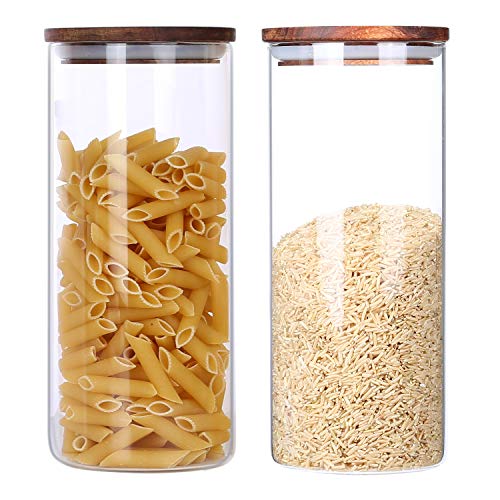 KKC glasbehälter mit holzdeckel, luftdicht borosilikatglas vorratsgläser, küche vorratsdose aufbewahrungsglas für Spaghetti müsli mehl coffee tee aufbewahrung, vorratsbehälter 1450ML 2 Stück von KKC