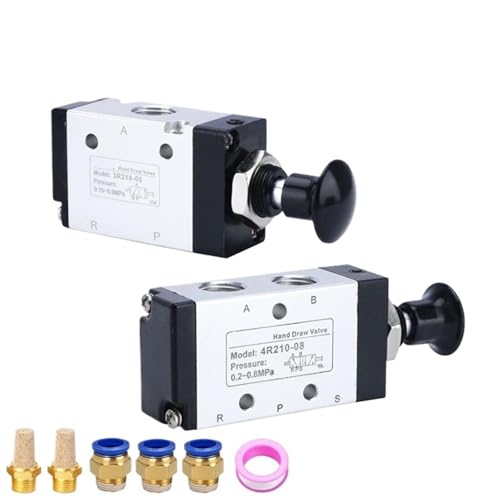 2pcs 3R210-08 4R210-08 2 Way 3 Ports 5 Position Push and Pull Pneumatic Control Switch Reversing Manual Valve With Fittings Silencer(3R210-08,Only Valve) von KKDDIHMTR