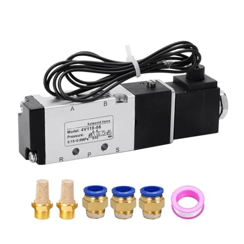 4V110-06 5 Way 2 Position 1/8" 5/2 Way Pneumatic Control Solenoid Valve DC12V 24V AC110V AC220V With 4 6 8 10 12mm Fitting(4V110-06-I and 8mm,AC24V) von KKDDIHMTR