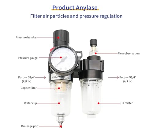 AFC2000 G1/4 Air Compressor Oil Water Separator Air Filter Used To Reduce Pressure Valve Regulator AFR2000 + AL2000(PC 10mm Fitting) von KKDDIHMTR