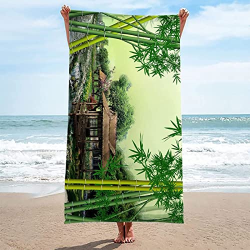 Strandtuch Bambus, Mikrofaser Strandtuch Landschaft Grün Handtuch Groß 80x160 cm Badetuch Strandhandtuch Schnell Trocknendes Sandfreies Weiches Saunatuch, reisehandtuch, Badehandtuch von KKGRXD