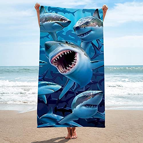 Strandtuch Hai, Mikrofaser Strandtuch Wildes Tier Handtuch Groß 100x200 cm Badetuch Strandhandtuch Schnell Trocknendes Sandfreies Weiches Saunatuch, reisehandtuch, Badehandtuch von KKGRXD