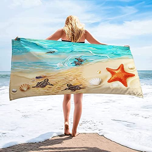 Strandtuch Meeresschildkröte, Mikrofaser Strandtuch Seestern Handtuch Extra Groß 200x200 cm Badetuch Strandhandtuch Schnell Trocknendes Sandfreies Weiches Saunatuch, reisehandtuch, Badehandtuch von KKGRXD