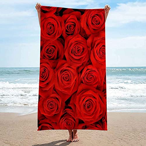 Strandtuch Rot, Mikrofaser Strandtuch Rose Handtuch Groß 70x140 cm Badetuch Strandhandtuch Schnell Trocknendes Sandfreies Weiches Saunatuch, reisehandtuch, Badehandtuch von KKGRXD