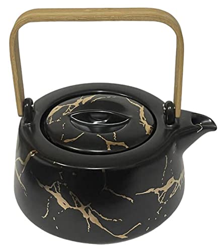 KKGUD Keramik-Teekanne im japanischen Stil, 973 ml, Keramik-Teekanne, Marmor-Muster (schwarz) von KKGUD