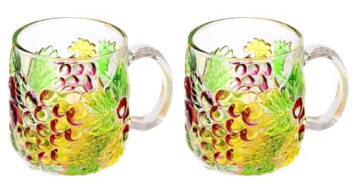 KKGUD Modern Geprägtes Obst Teetassen aus Glas, 13,5oz Kaffeebecher, 2 Sets von KKGUD