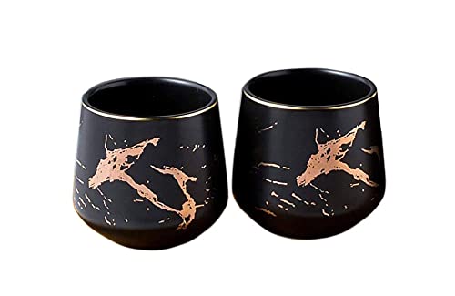 KKGUD Teetassen aus Keramik, japanischer Stil, Marmor-Muster, Schwarz, 2 Stück von KKGUD