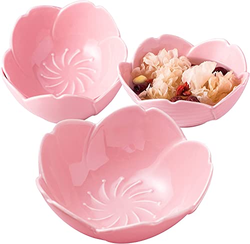 KKGUD Süße Keramik-Servierschüsseln, Kirschblüten-Form, 4 Stück, Salatschüsseln, 473 ml, Rosa von KKGUD