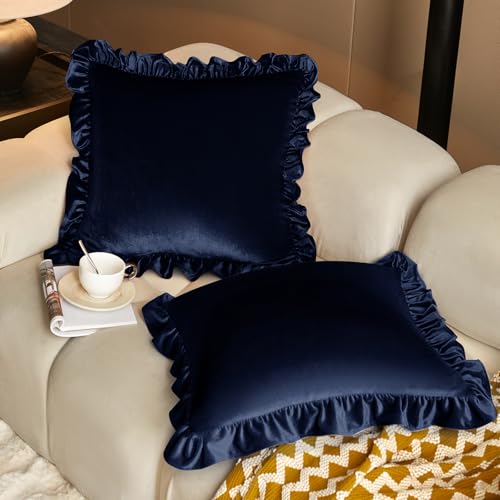 KKJIAF Marineblaue Samt-Kissenbezüge, 50,8 x 50,8 cm, Euro-Kissenbezüge, quadratisch, für Sofa, Schlafzimmer, Couch, dekorativ, 2 Stück von KKJIAF