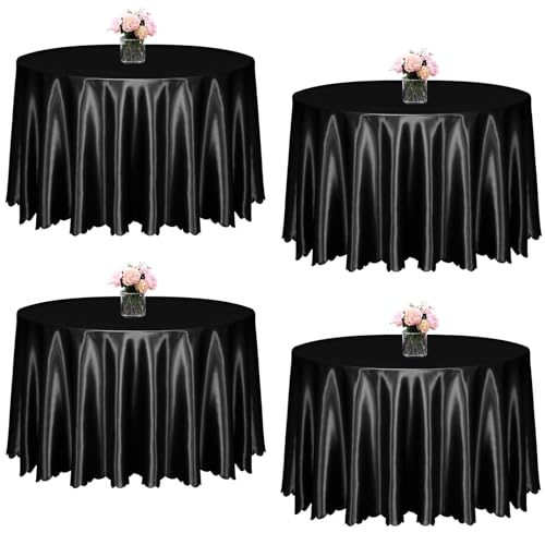 KKJIAF Runde Satin-Tischdecke, seidiger Satin, rund, Überzug, Esstischdecken für Hochzeiten, Buffets, Partys, Bankett, Dekoration, Schwarz, 4 Stück KKJIAF Runde Satin-Tischdecke, seidiger Satin, rund, Überzug, Esstischdecken für Hochzeiten, Buffets, Partys, Bankett, Dekoration, Schwarz, 4 Stück von KKJIAF