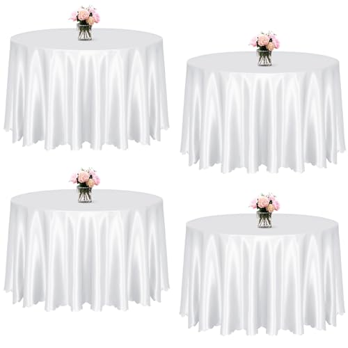 KKJIAF Runde Satin-Tischdecke, seidiger Satin, runde Tischdecke, Overlay, Esstischdecken für Hochzeit, Buffet, Partys, Bankett, Dekoration, Weiß, 4 Stück KKJIAF Runde Satin-Tischdecke, seidiger Satin, runde Tischdecke, Overlay, Esstischdecken für Hochzeit, Buffet, Partys, Bankett, Dekoration, Weiß, 4 Stück von KKJIAF