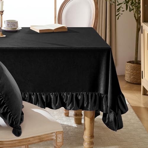 KKJIAF Schwarze Samt-Tischdecke, Retro-Stil, Bauernhaus-Rüschen, längliche Tischdecke, waschbar, Tischdecke für Hochzeiten, Buffets, Partys, Babypartys, Küchendekoration von KKJIAF