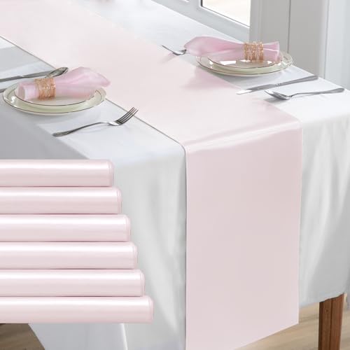 Tischläufer aus Satin, rechteckig, glatt, für Hochzeit, Bankett, Geburtstagsparty, 30,5 x 274,4 cm, Hellrosa, 6 Stück Tischläufer aus Satin, rechteckig, glatt, für Hochzeit, Bankett, Geburtstagsparty, 30,5 x 274,4 cm, Hellrosa, 6 Stück von KKJIAF